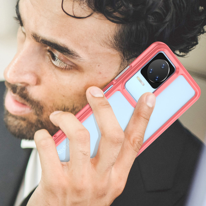 Outer Space Case dėklas Xiaomi Poco F4 5G dėklui su lanksčiu rėmeliu raudonos spalvos