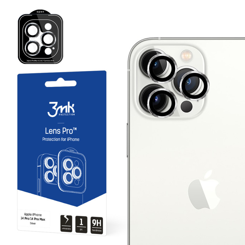 3mk Lens Protection Pro kameros dangtelis, skirtas iPhone 14 Pro / iPhone 14 Pro Max – sidabrinis