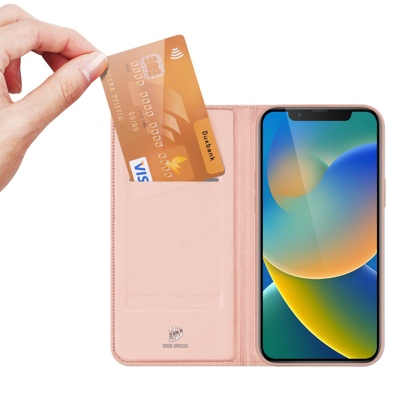 Dux Ducis Skin Pro dėklo dėklo dangtelis su atvartu iPhone 14/ 13 rožinė