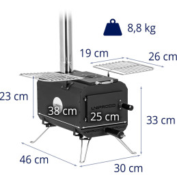 Nešiojama turistinė palapinė viryklė šildymui ir kepimo kamerai 382 x 250 x 231 mm - juoda