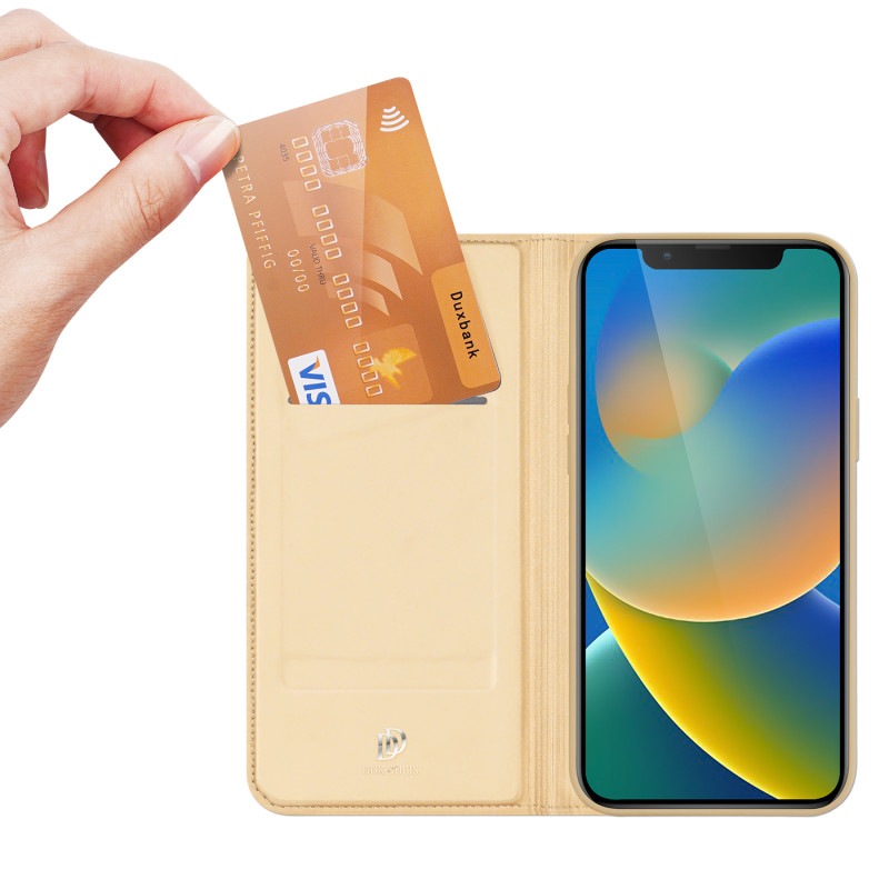 Dux Ducis Skin Pro dėklo dėklo dangtelis su atvartu iPhone 14/ 13 aukso