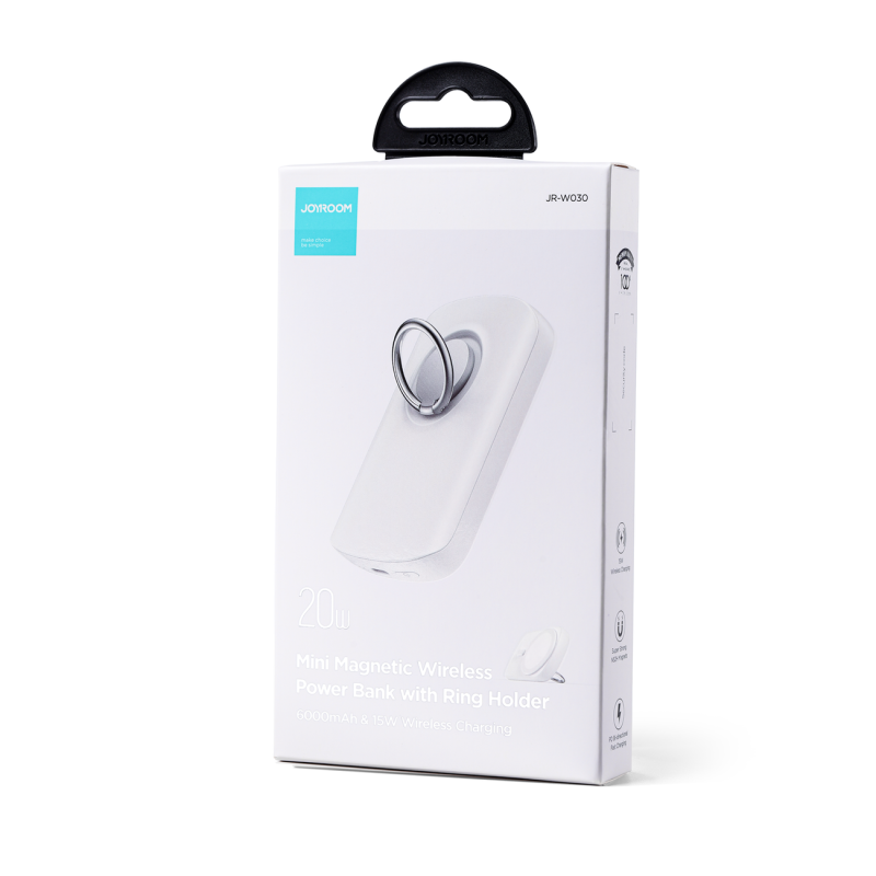 Powerbank su indukciniu įkroviklio žiedu su stovu iki 6000mAh 20W baltas