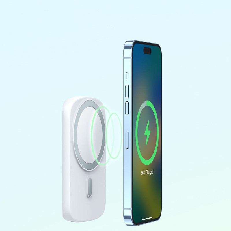 Powerbank su indukciniu įkroviklio žiedu su stovu iki 6000mAh 20W baltas