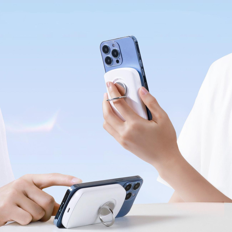 Powerbank su indukciniu įkroviklio žiedu su stovu iki 6000mAh 20W baltas