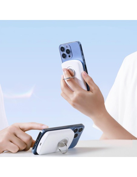 Powerbank su indukciniu įkroviklio žiedu su stovu iki 6000mAh 20W baltas Powerbank su indukciniu įkroviklio žiedu su stovu iki 6000mAh 20W baltas