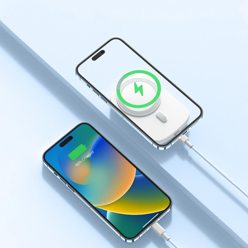 Powerbank su indukciniu įkroviklio žiedu su stovu iki 6000mAh 20W baltas