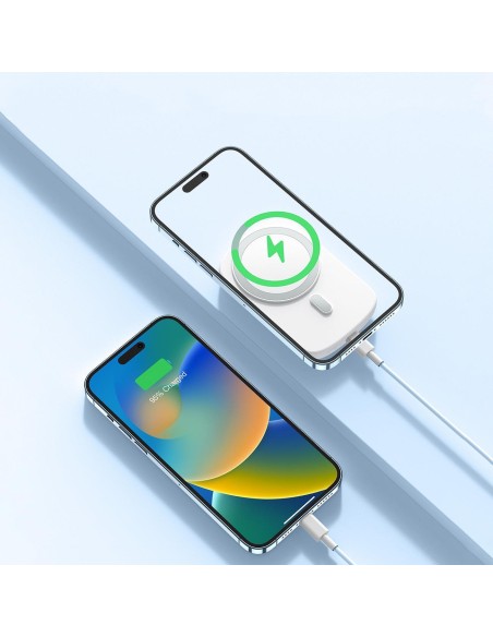 Powerbank su indukciniu įkroviklio žiedu su stovu iki 6000mAh 20W baltas Powerbank su indukciniu įkroviklio žiedu su stovu iki 6000mAh 20W baltas