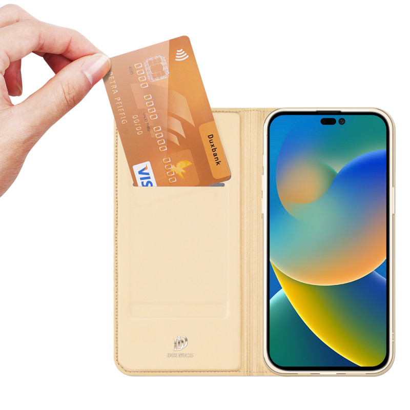 Dux Ducis Skin Pro dėklo dėklo dangtelis su atvartu iPhone 14 Pro Max auksinis