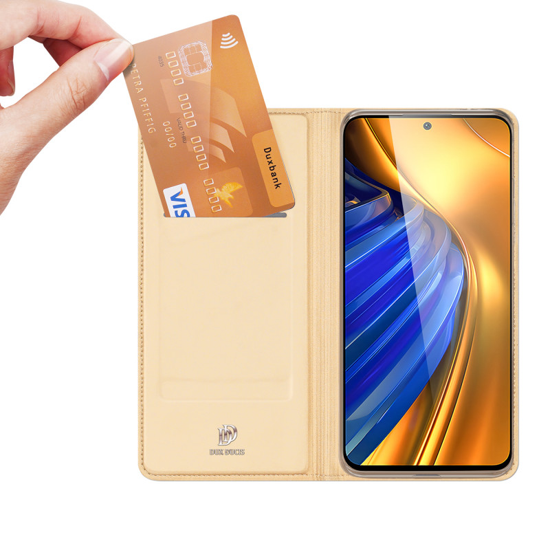 Dux Ducis Skin Pro dėklo atverčiamas dangtelis Xiaomi Poco F4 5G Gold