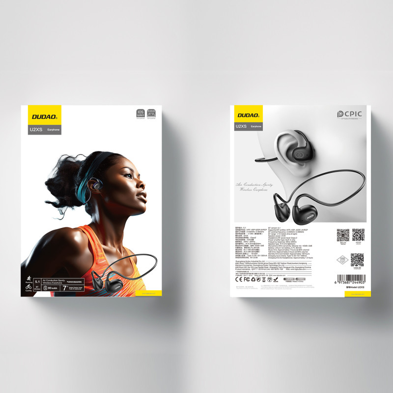 Dudao belaidės sportinės ausinės Air Conduction Bluetooth 5.0 230 mAh juoda (U2XS)