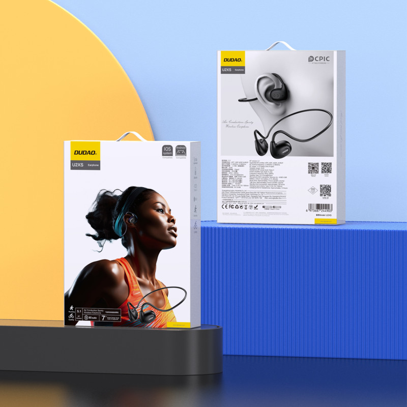 Dudao belaidės sportinės ausinės Air Conduction Bluetooth 5.0 230 mAh juoda (U2XS)