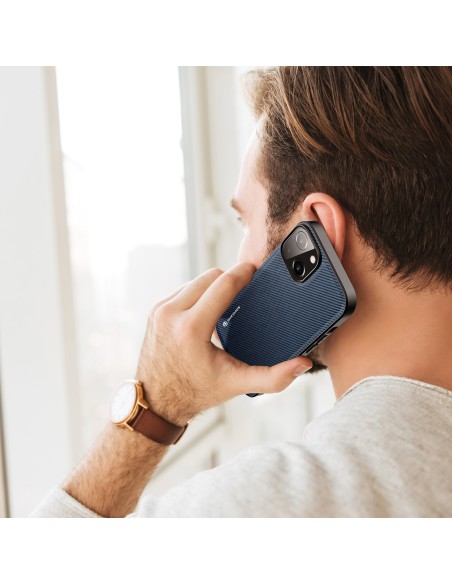 Dux Ducis Fino dėklo dangtelis padengtas nailono medžiaga iPhone 14 mėlynas