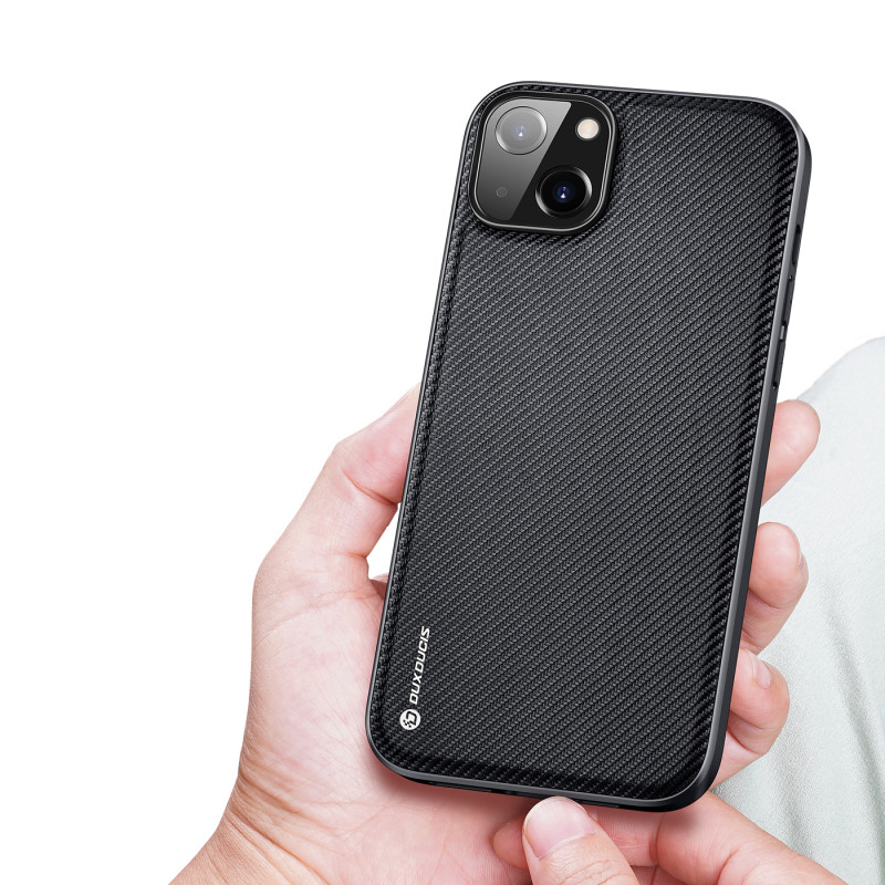 Dux Ducis Fino dėklo dangtelis padengtas nailono medžiaga iPhone 14 Plus juodas