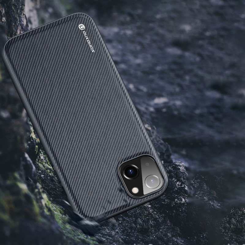 Dux Ducis Fino dėklo dangtelis padengtas nailono medžiaga iPhone 14 Plus juodas