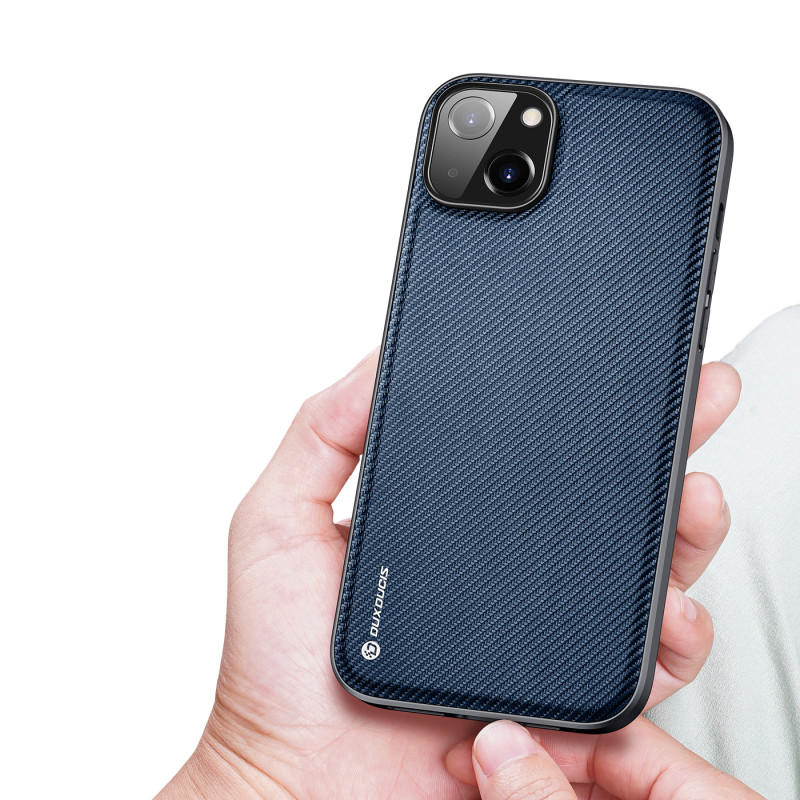 Dux Ducis Fino dėklo dangtelis padengtas nailono medžiaga iPhone 14 Plus mėlyna