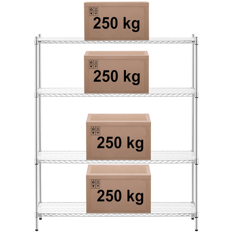 Chromuota vielos laikymo lentyna 4 lentynos + 4 kilimėliai iki 1 t 1000 kg 150x45x180 cm
