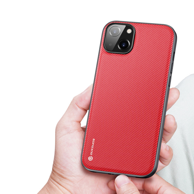 Dux Ducis Fino dėklo dangtelis padengtas nailono medžiaga iPhone 14 Plus raudonas