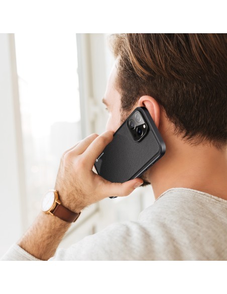 Dux Ducis Fino dėklas, dangtelis padengtas nailono medžiaga, iPhone 14 Pro Max, juodas Dux Ducis Fino dėklas, dangtelis padengtas nailono medžiaga, iPhone 14 Pro Max, juodas