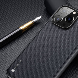 Dux Ducis Fino dėklas, dangtelis padengtas nailono medžiaga, iPhone 14 Pro Max, juodas