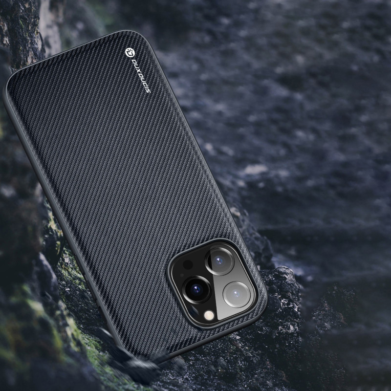 Dux Ducis Fino dėklas, dangtelis padengtas nailono medžiaga, iPhone 14 Pro Max, juodas