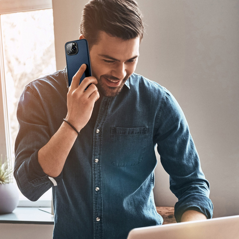 Dux Ducis Fino dėklas, dangtelis padengtas nailono medžiaga, iPhone 14 Pro Max, mėlynas