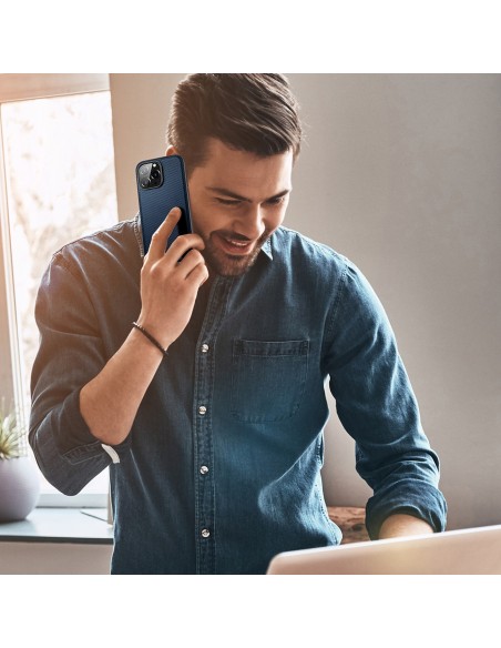 Dux Ducis Fino dėklas, dangtelis padengtas nailono medžiaga, iPhone 14 Pro Max, mėlynas