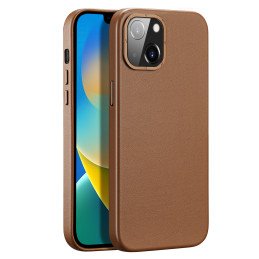 Dux Ducis Grit odinis dėklas, skirtas iPhone 14 Plus elegantiškas dirbtinės odos dangtelis (suderinamas su MagSafe) Ruda...