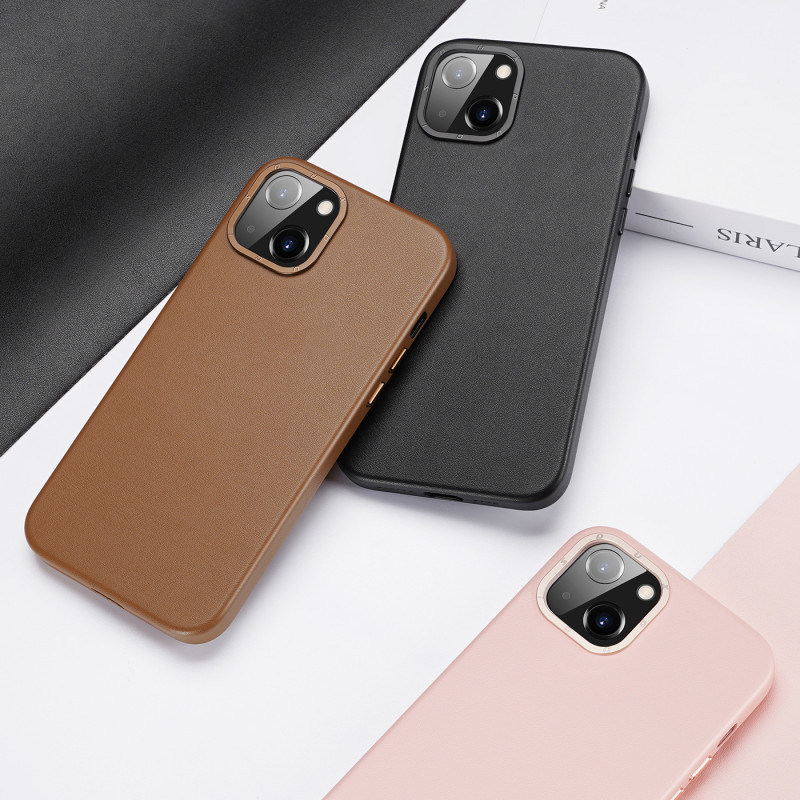 Dux Ducis Grit odinis dėklas, skirtas iPhone 14 Plus elegantiškas dirbtinės odos dangtelis (suderinamas su MagSafe) Ruda...