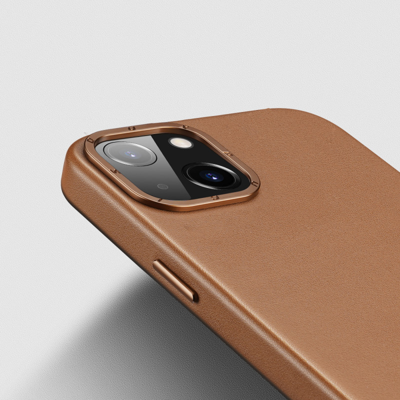Dux Ducis Grit odinis dėklas, skirtas iPhone 14 Plus elegantiškas dirbtinės odos dangtelis (suderinamas su MagSafe) Ruda...