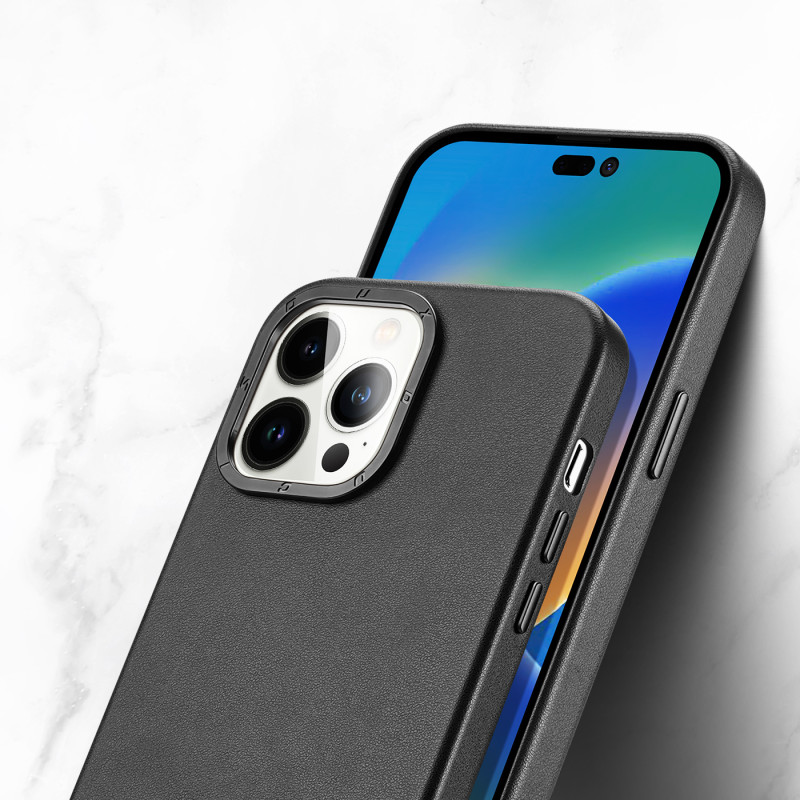 „Dux Ducis Grit“ odinis dėklas, skirtas „iPhone 14 Pro“ elegantiškas dirbtinės odos dangtelis (suderinamas su „MagSafe“)...