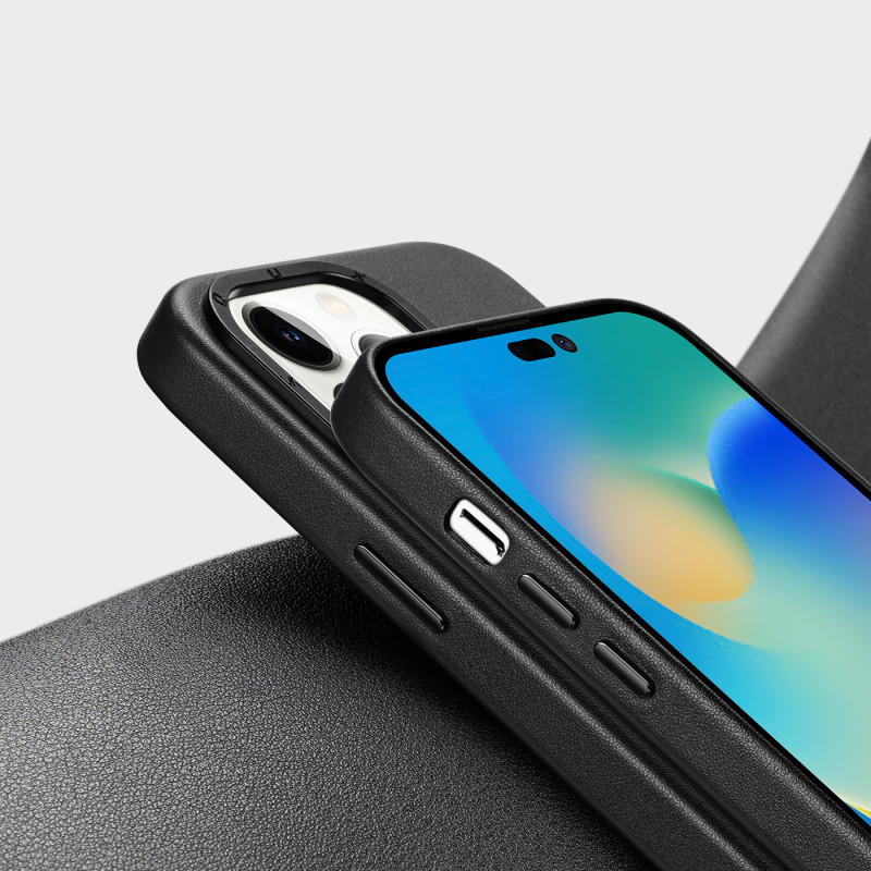 „Dux Ducis Grit“ odinis dėklas, skirtas „iPhone 14 Pro“ elegantiškas dirbtinės odos dangtelis (suderinamas su „MagSafe“)...