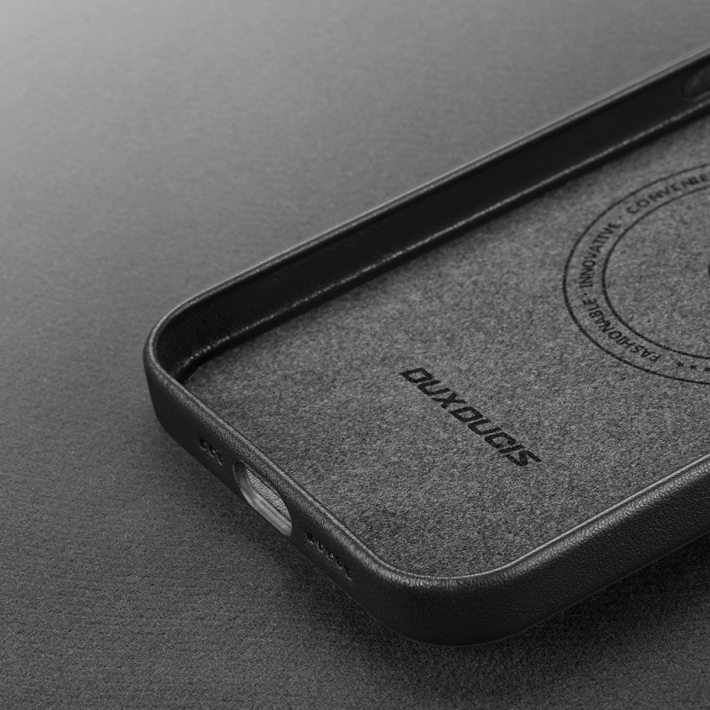 „Dux Ducis Grit“ odinis dėklas, skirtas „iPhone 14 Pro“ elegantiškas dirbtinės odos dangtelis (suderinamas su „MagSafe“)...