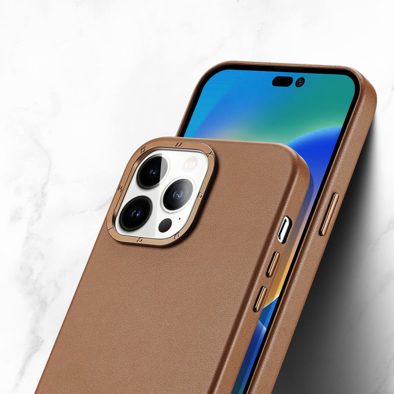 „Dux Ducis Grit“ odinis dėklas, skirtas „iPhone 14 Pro“ elegantiškas dirbtinės odos dangtelis (suderinamas su „MagSafe“)...