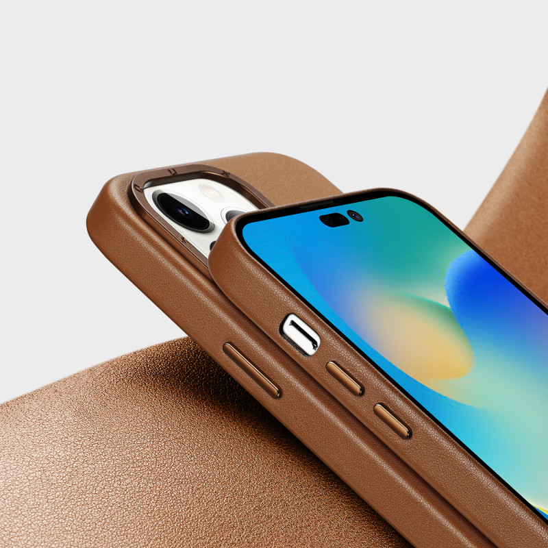 „Dux Ducis Grit“ odinis dėklas, skirtas „iPhone 14 Pro“ elegantiškas dirbtinės odos dangtelis (suderinamas su „MagSafe“)...