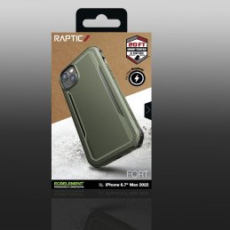 Raptic X-Doria Fort Case iPhone 14 dėklas su MagSafe šarvuotu dangteliu žalios spalvos