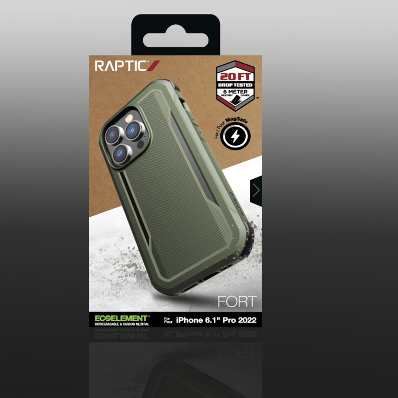Raptic X-Doria Fort Case iPhone 14 Pro dėklas su MagSafe šarvuotu dangteliu žalios spalvos