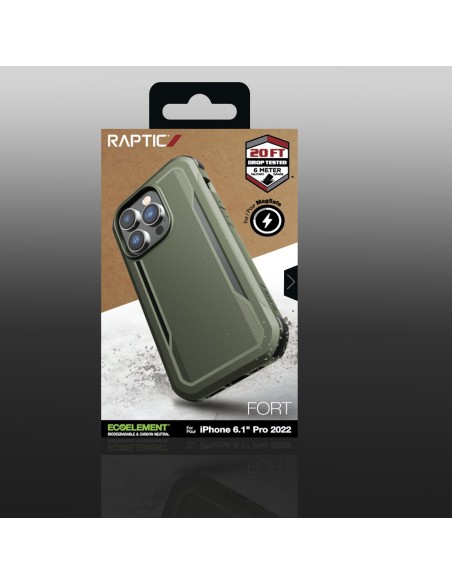 Raptic X-Doria Fort Case iPhone 14 Pro dėklas su MagSafe šarvuotu dangteliu žalios spalvos Raptic X-Doria Fort Case iPhone 14 Pro dėklas su MagSafe šarvuotu dangteliu žalios spalvos