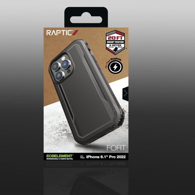 Raptic X-Doria Fort Case iPhone 14 Pro dėklas su MagSafe šarvuotu dangteliu juodu