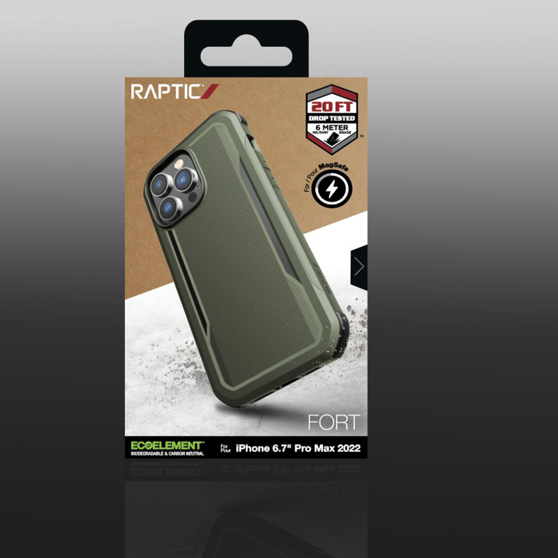 Raptic X-Doria Fort Case iPhone 14 Pro Max dėklas su MagSafe šarvuotu dangteliu žalios spalvos