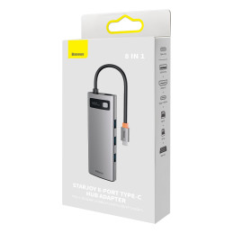 HUB 8in1 prijungimo stotis USB-C 1xHDMI 3xUSB 3.2 1xPower Delivery SD kortelių skaitytuvas TF kortelių skaitytuvas VGA pilka