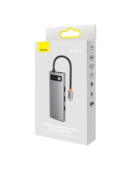 HUB 8in1 prijungimo stotis USB-C 1xHDMI 3xUSB 3.2 1xPower Delivery SD kortelių skaitytuvas TF kortelių skaitytuvas VGA pilka HUB 8in1 prijungimo stotis USB-C 1xHDMI 3xUSB 3.2 1xPower Delivery SD kortelių skaitytuvas TF kortelių skaitytuvas VGA pilka