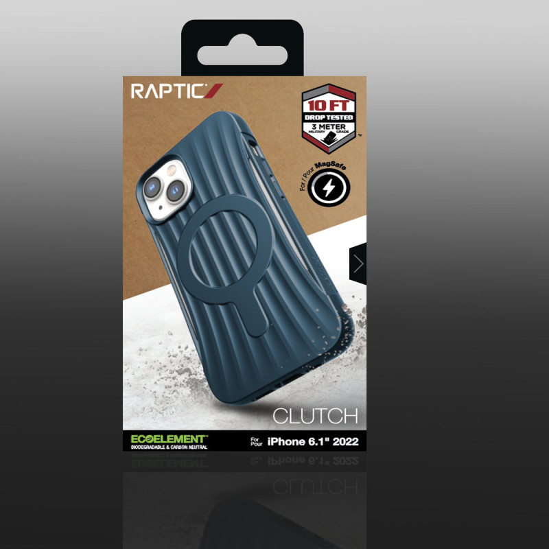 Raptic X-Doria Clutch Built Case iPhone 14 dėklas su MagSafe galiniu dangteliu mėlynos spalvos