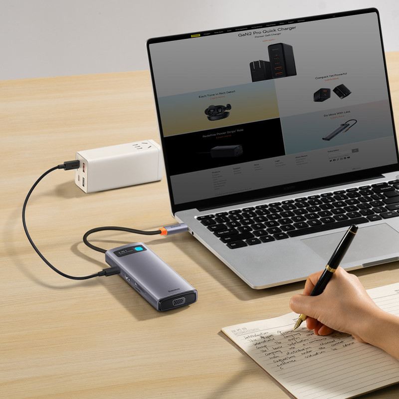 HUB 8in1 prijungimo stotis USB-C 1xHDMI 3xUSB 3.2 1xPower Delivery SD kortelių skaitytuvas TF kortelių skaitytuvas VGA pilka