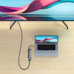HUB 8in1 prijungimo stotis USB-C 1xHDMI 3xUSB 3.2 1xPower Delivery SD kortelių skaitytuvas TF kortelių skaitytuvas VGA pilka