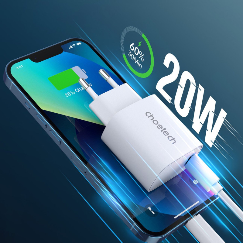 Sieninis įkroviklis Q5004 20W PD, skirtas iPhone 12 13 rinkinys 2 vnt baltos spalvos