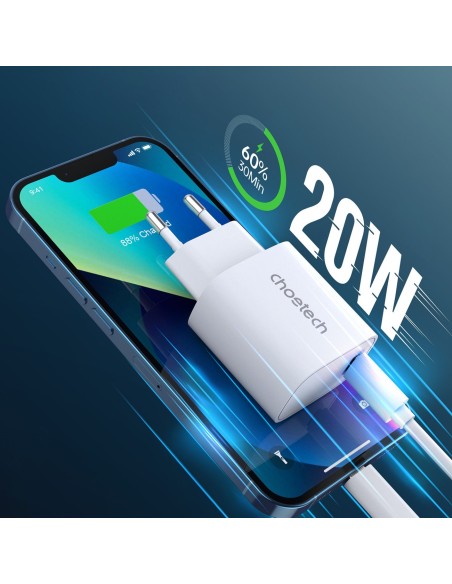 Sieninis įkroviklis Q5004 20W PD, skirtas iPhone 12 13 rinkinys 2 vnt baltos spalvos Sieninis įkroviklis Q5004 20W PD, skirtas iPhone 12 13 rinkinys 2 vnt baltos spalvos