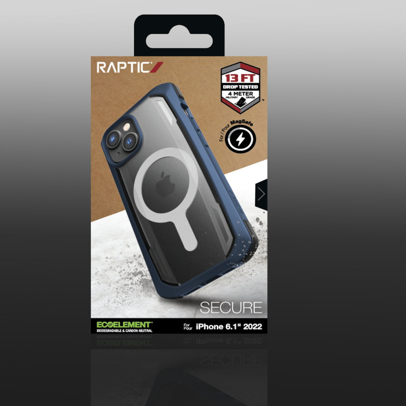 Raptic X-Doria Secure Case iPhone 14 dėklas su MagSafe šarvuotu dangteliu mėlynos spalvos