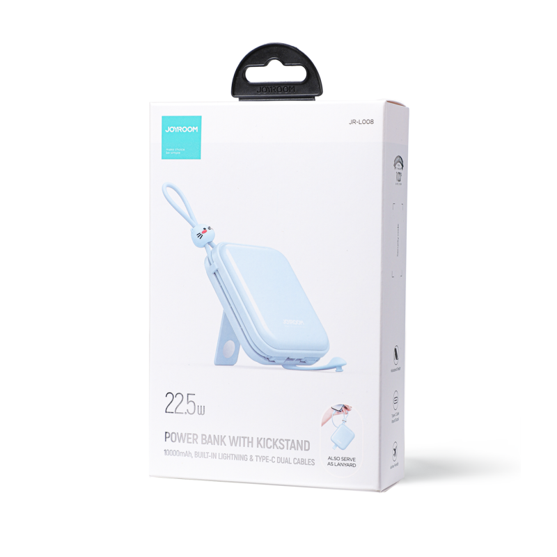 Maitinimo blokas su stovu USB-C laidu ir iPhone Lightning Cutie Series 10000mAh 22,5W mėlyna