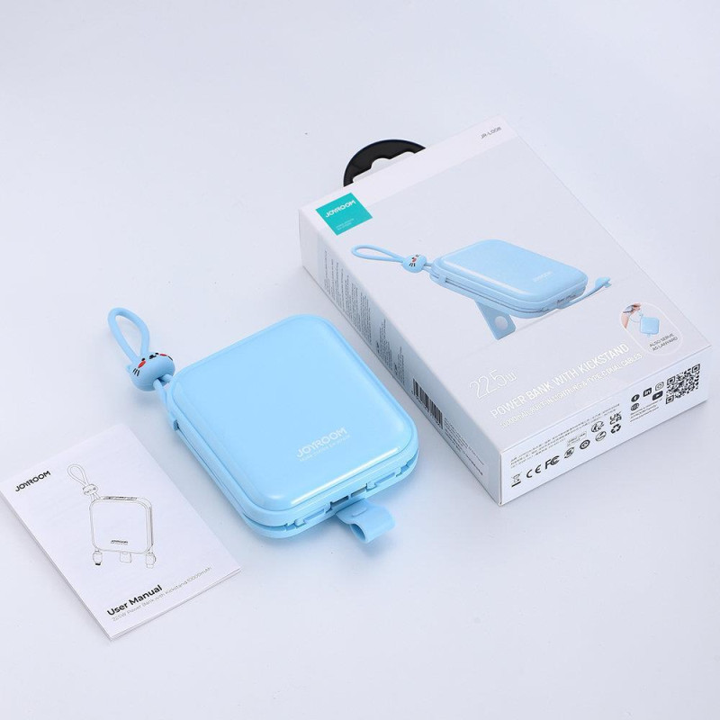Maitinimo blokas su stovu USB-C laidu ir iPhone Lightning Cutie Series 10000mAh 22,5W mėlyna