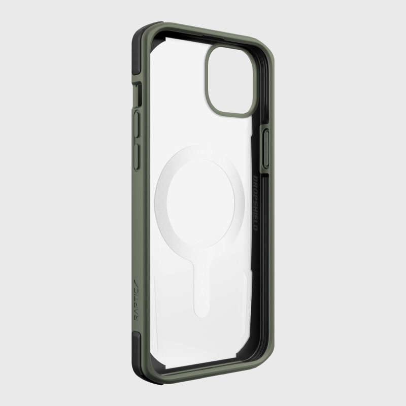 Raptic X-Doria Secure Case iPhone 14 Plus su MagSafe šarvuotu dangteliu žaliu